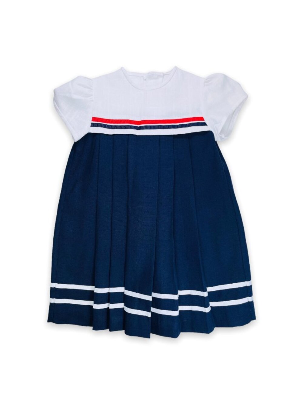 Vintage Peaches 'n Cream Girl Red White Blue USA Puff Sleeve Pleated Dress 5 - 6
